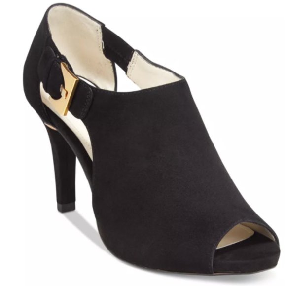 NWOT Suede Peep-Toe Heel w/Gold Accents Sz 9.5 - Picture 3 of 15